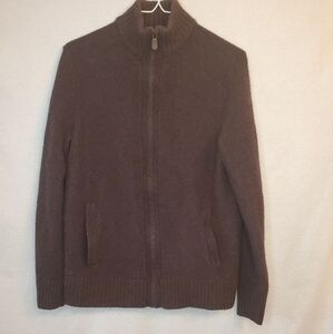 Brown men's sweater w/ front zipper _ Lamb's  wool